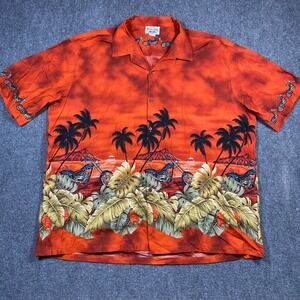 Hawaiian Motorcycle Chopper Beach Aloha Shirt Mens 3XL Orange Pacific Legend USA